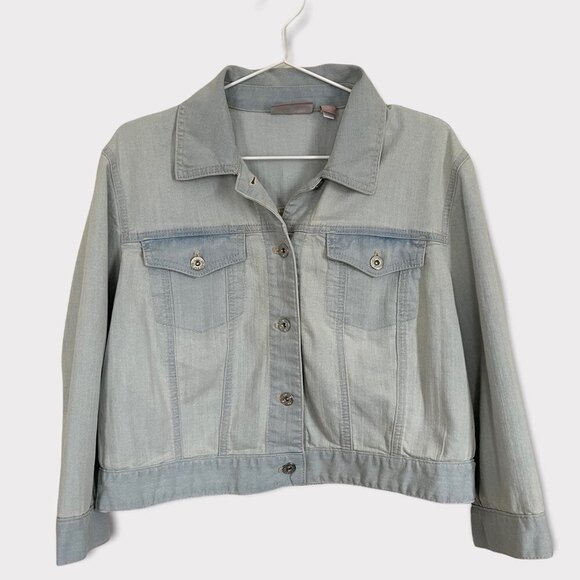 Chico's Cropped Light Wash Jean Jacket Size 2 (large) - Picture 1 of 5